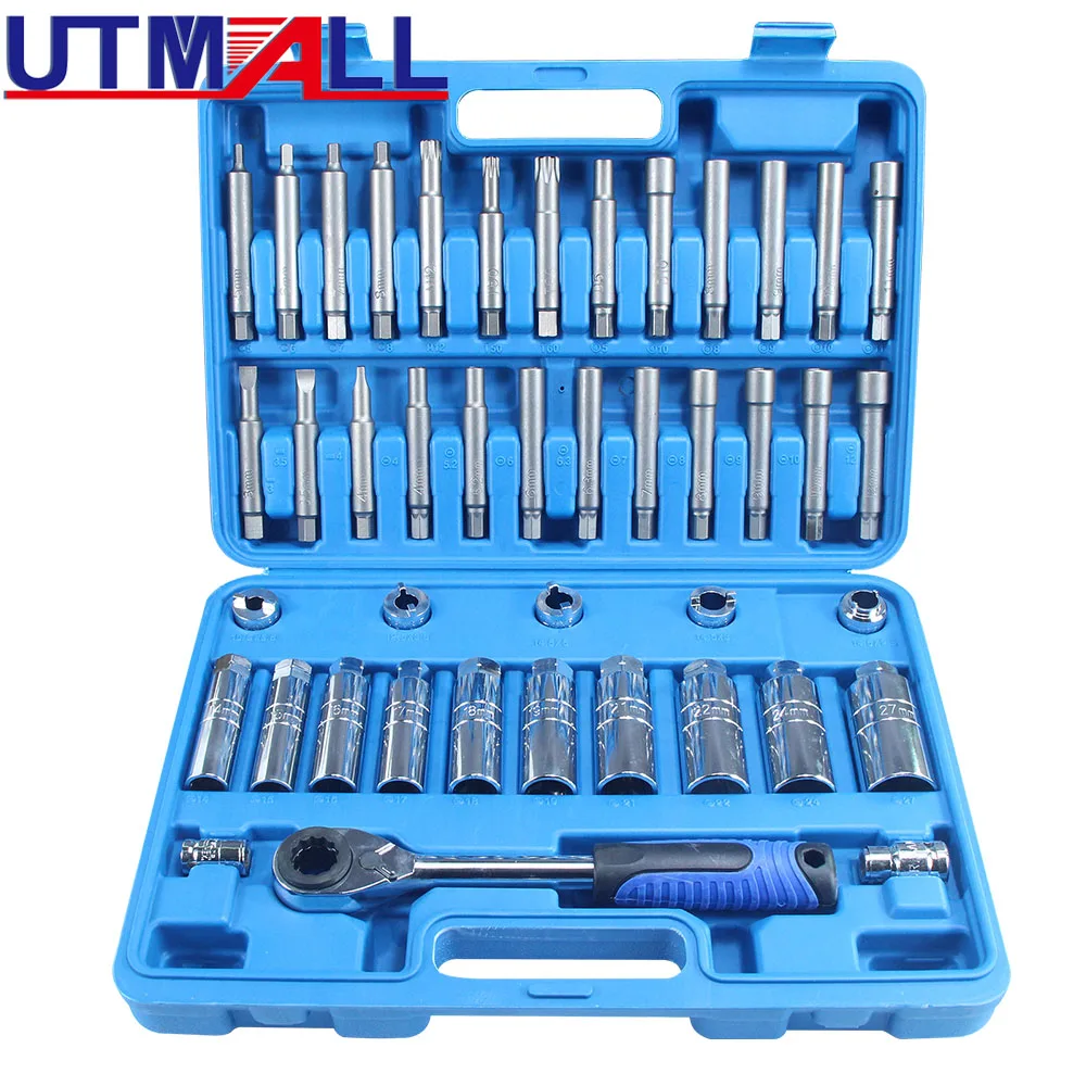 43pcs Steering Hub Suspension Shock Absorber Strut Nut Removal Tool Socket Kit Ratchet Sockets Set