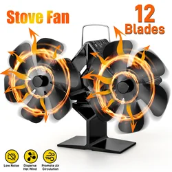 Wood Stove Fan 12 Blade Fireplace Fan Is Suitable For Wood Stove Thermal Power Fan Quiet Operation Circulation Warm Air