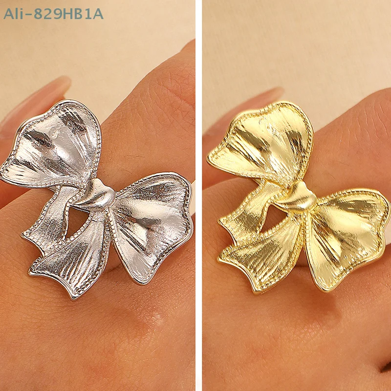 1PC Bow Open Rings For Nail Photoshoot Handicraft Photographic Silver Bow Nail Ring Studio Nail Gel Manicure Photo Props Display