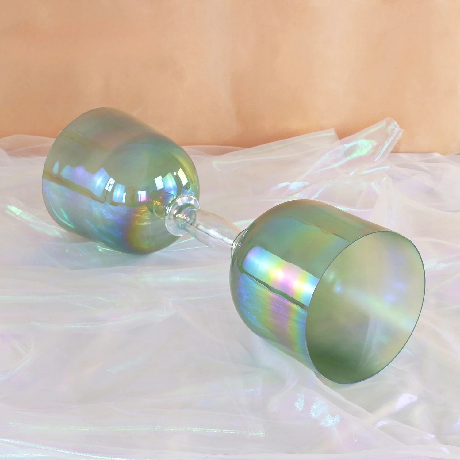 Rainbow Aurora Iridescent Stem Crystal Singing Bowl High Frequency Healing Sound Cup For Yoga Meditation Chakra Cleansing Sound Bath Anxiety Reduction Spiritual Calm