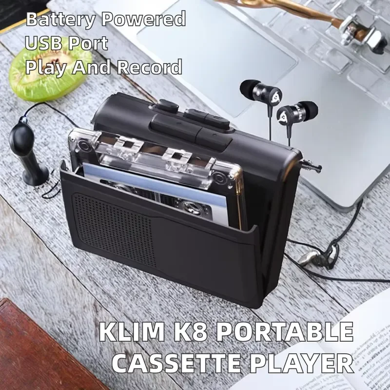 Cassette player and recorder AM/FM Walkman Battery powered USB connector, built-in microphone, speakers, headphone jack,