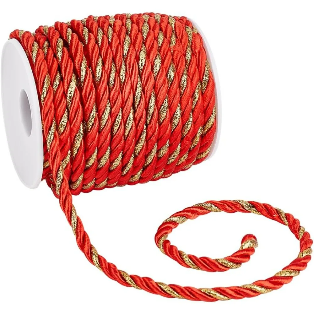 

1 Roll 5mm Red Gold Rope 19 Yards Decorative Cord Trim Craft Window Rope for Sewing Home Gift Wrapping Christmas New Year