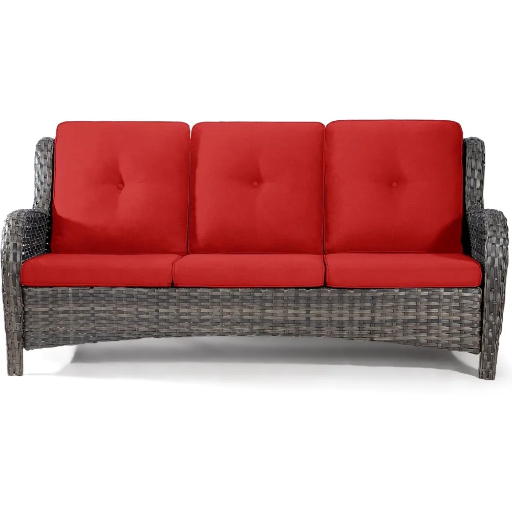 

Outdoor Patio Couch Wicker Sofa - 3 Seater Rattan Sofa for Outside Patio Garden with Deep Seating and Olefin Cushions