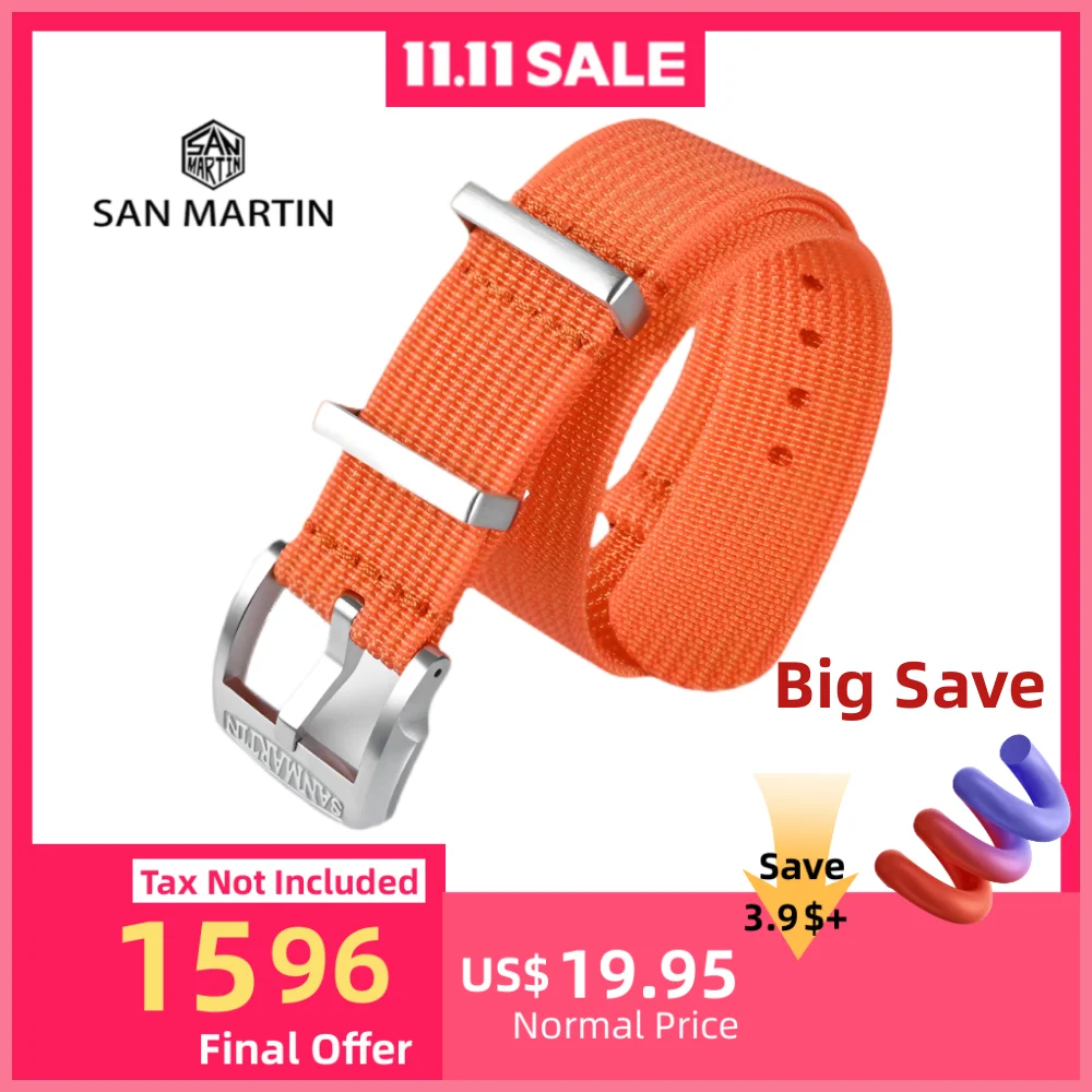 

San Martin Watch Strap 20mm 22mm Nylon Band Paratrooper Woven Watchband Braided Belt For Men Watch ремешок для часов BD0009