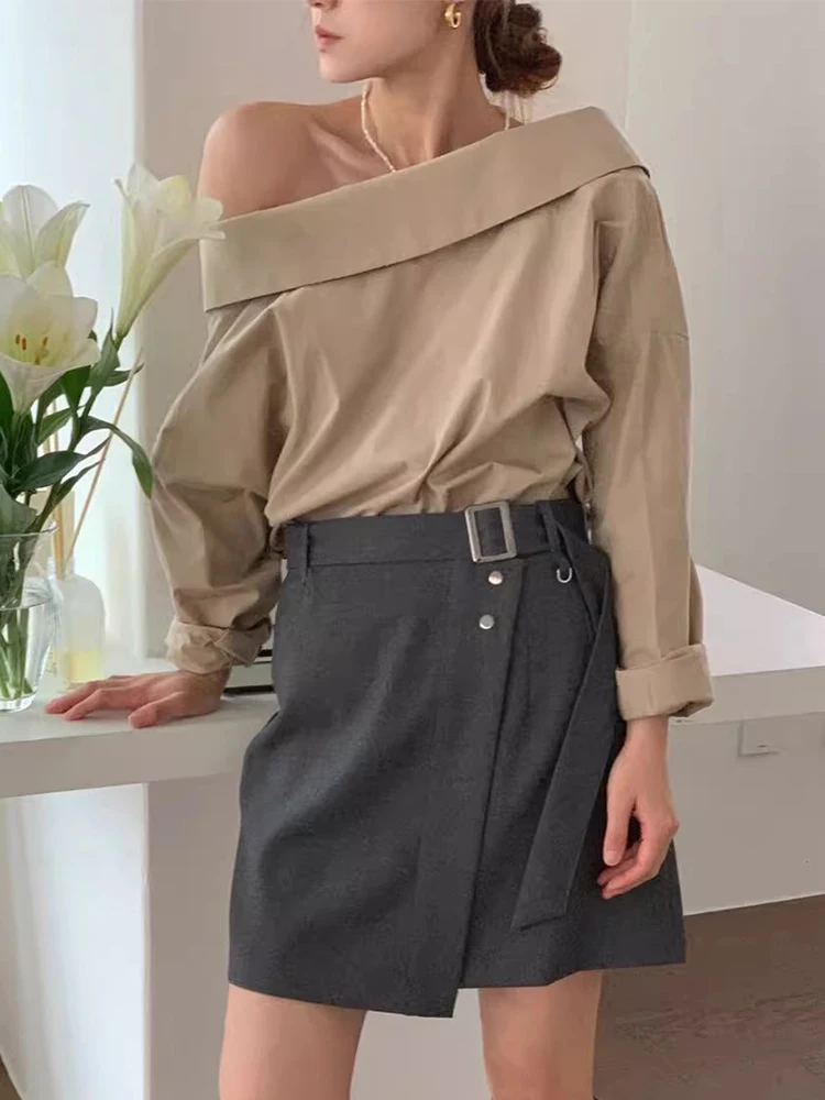 Csa de manga larga con un solo hombro para mujer, nuevo diseño e de doble cara, hoada, estilo coreano, Color puro...
