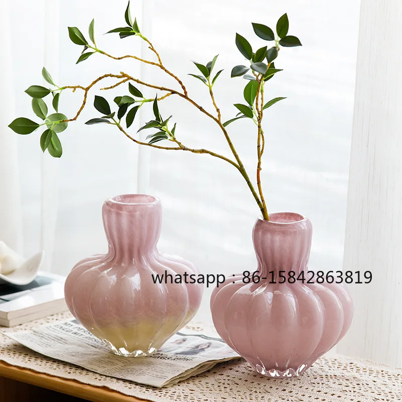 Nordic Handmade Wavy Mouth Lace Medieval Fenton Big Belly Pumpkin Vase Model Room Living Room Decorative Vase
