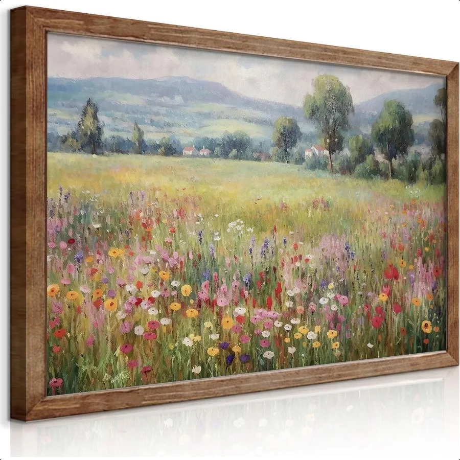 

QMWIDKL Vintage Wildflower Wall Art Retro Botanical Floral Posters Prints Country Summer Landscape Paintings Flowers Pictures W