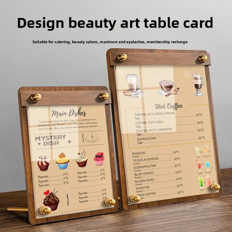High-end conference table card a4a5 desktop wood grain table card signing coffee milk tea shop menu advertising card