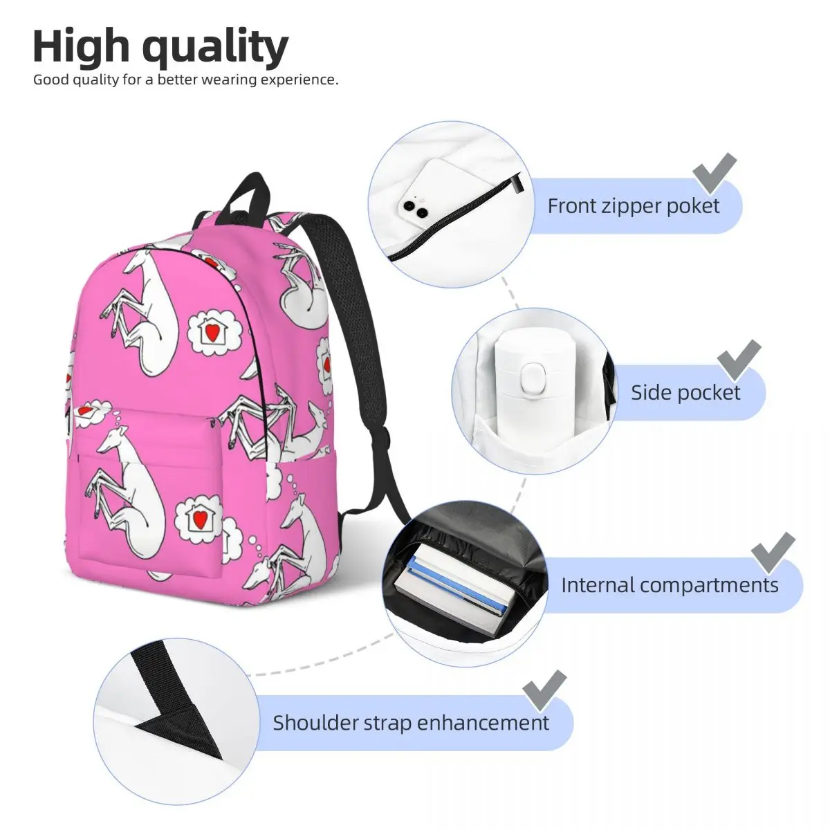 Sonhando mochila Greyhound para crianças, escola estudantil Bookbag, Whippet Canvas Daypack, pré-escolar Kindergarten Bag, caminhadas Bag