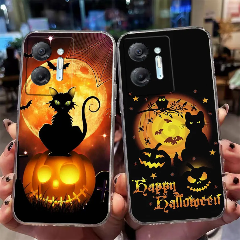 Clear Phone Case For Infinix HOT 9 10 11 12 20 20s 30 30i POVA 2 3 4 PRO PLAY Case Funda Shell Happy Halloween Pumpkin Bat Witch