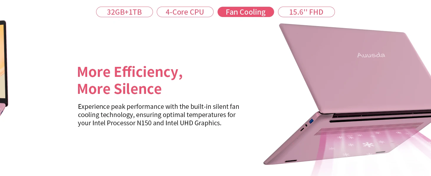 Pink 15.6" Fhd Ips Laptop with Intel N150, 32Gb Ddr4 Ram, 1Tb Ssd, Windows 11 Pro, 1920X1080, Dual Band Wifi, Bluetooth 5.0 - Notebook, Portable Computer for Work and School