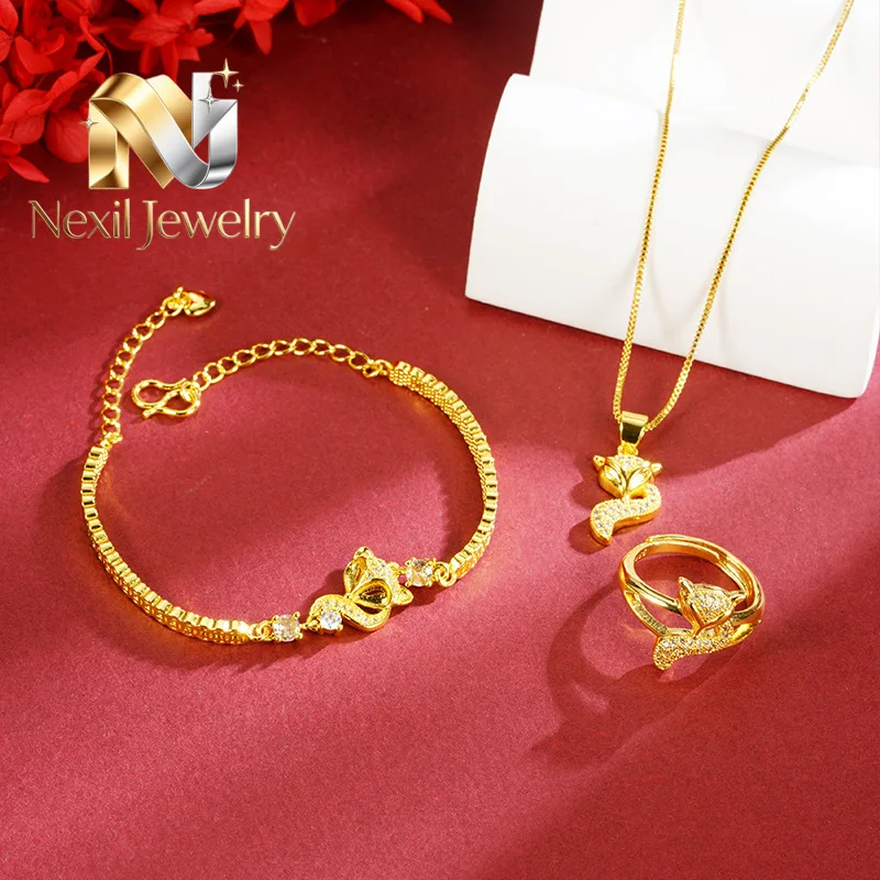 

Nexil Jewelry Luxury 24K 9999 Pure Gold real gold Women's fox necklace bracelet ring suit