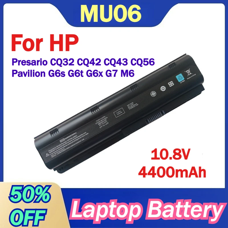 

MU06 10.8V 4400mAh Laptop Battery for HP Presario CQ32 CQ42 CQ43 CQ56 CQ57 CQ62 CQ630 CQ72 Pavilion G6s G6t G6x G7 M6