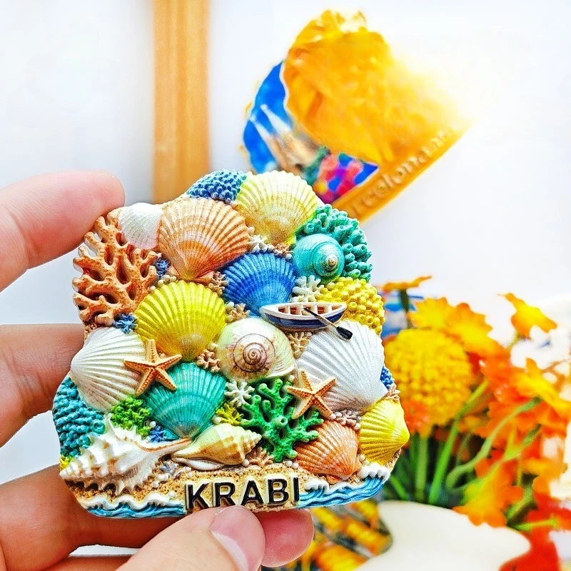 Krabi Shell Fridge Magnet - Organic 3D Beachcomber Souvenir Unique Thai Coastal Gift for Travel & Nautical Home Decor