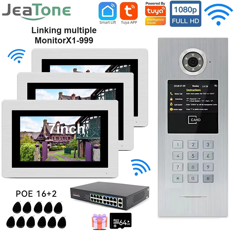 

Jeatone POE Video intercom Kit Multi Units Apartments 1080P Touch Monitor Doorbell Tuya Smart Home Remote Access Control System