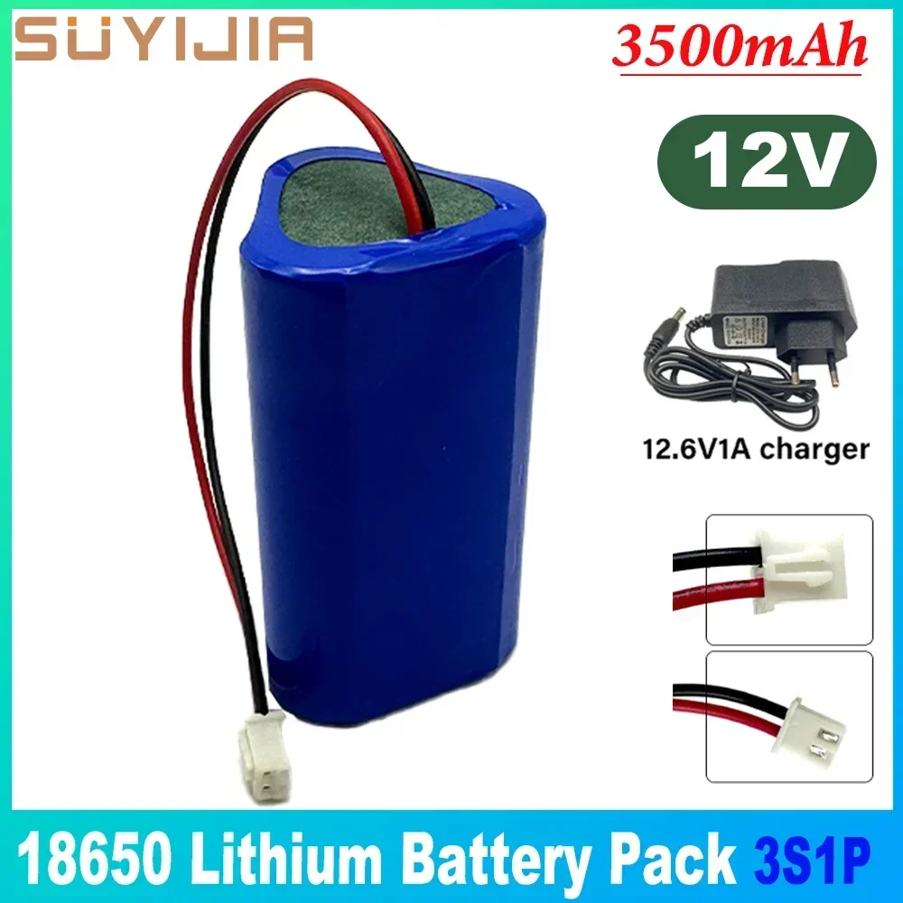 12V 18650 3S1P 3500mAh 3A Lithium Battery Pack Builtin BMS Rechargeable Batterie for Bluetooth Speaker Flashlight GPS Fascia Gun