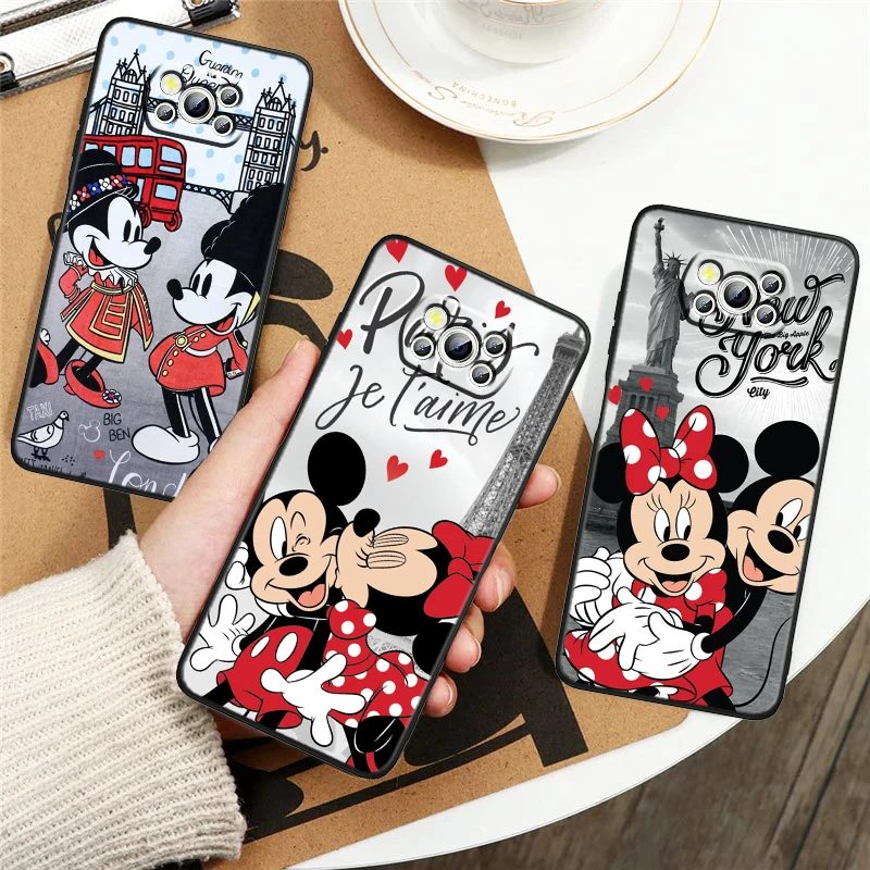 Cute Mickey And Minnie Mouse Phone Case For Xiaomi Mi Poco X5 X4 X3 M5 M5S M4 M3 F5 F4 F3 F2 C40 Pro GT NFC 5G Black Cover