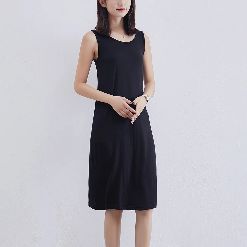 

Mid-Length Loose A-Line Skirt Black Size M Summer Women Dress Fashion Casual Sleeveless Base Underdress Comfortable Durable
