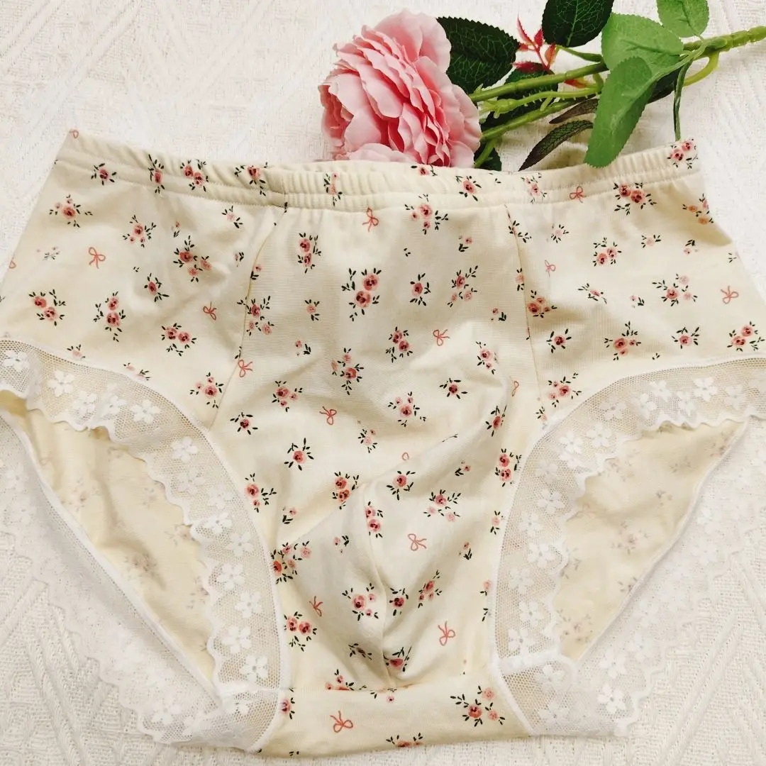Handmade Man's Elastic Cotton Soft High Waist Floral Printing Panties