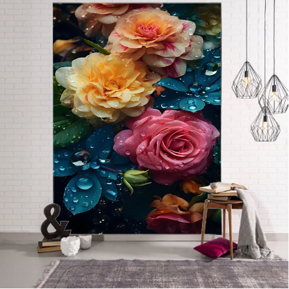 

Living room wall art tapestry flower oil painting printing wall hanging cloth home decoration polyester fabric background poster