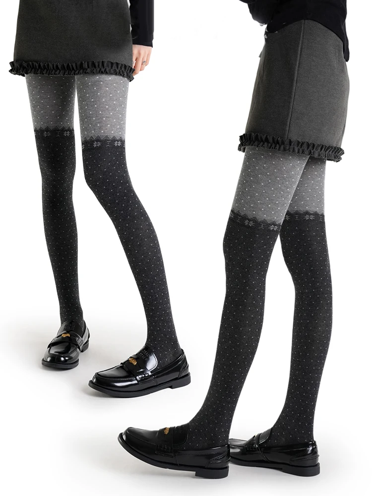 Christmas Dot Tights with Snowflake Women Autumn Winter Polka Dot Patwhwork Leggings for Women Party Pantyhose