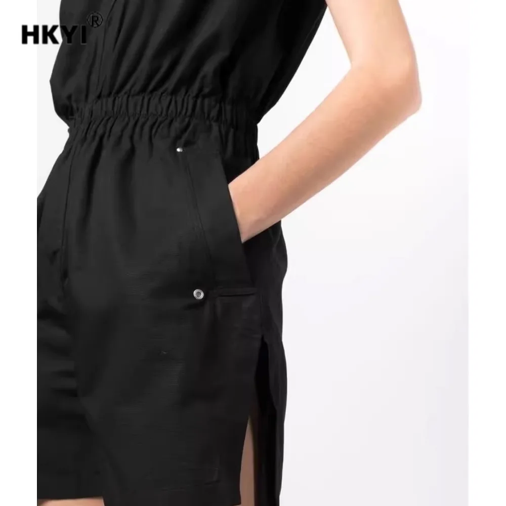 HKYI Women's Summer Sleeveless One Shoulder Waist Knitted jumpsuit Shorts Top Set