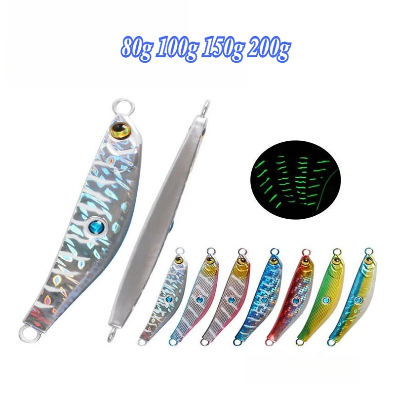 

2pcs Glow Fishing Lure Casting Tuna 80g-200g Luminous UV Altwater Jigging Lure Spoon Jig Artificial Tackle Deep Sea Boat Fishing