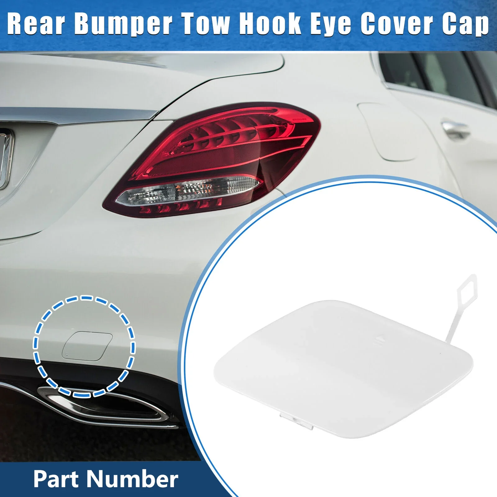 

2058850224 Car Rear Bumper Tow Hook Eye Hole Cover Cap Fits for Mercedes-Benz C300 C400 C63 C450 White Plastic Auto Accessories