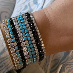 New Styles Fashion 3mm Blue Turquoises Stone Tennis Chain Bracelet For Women Girl Hip Hop Gold Color Jewelry Wholesale