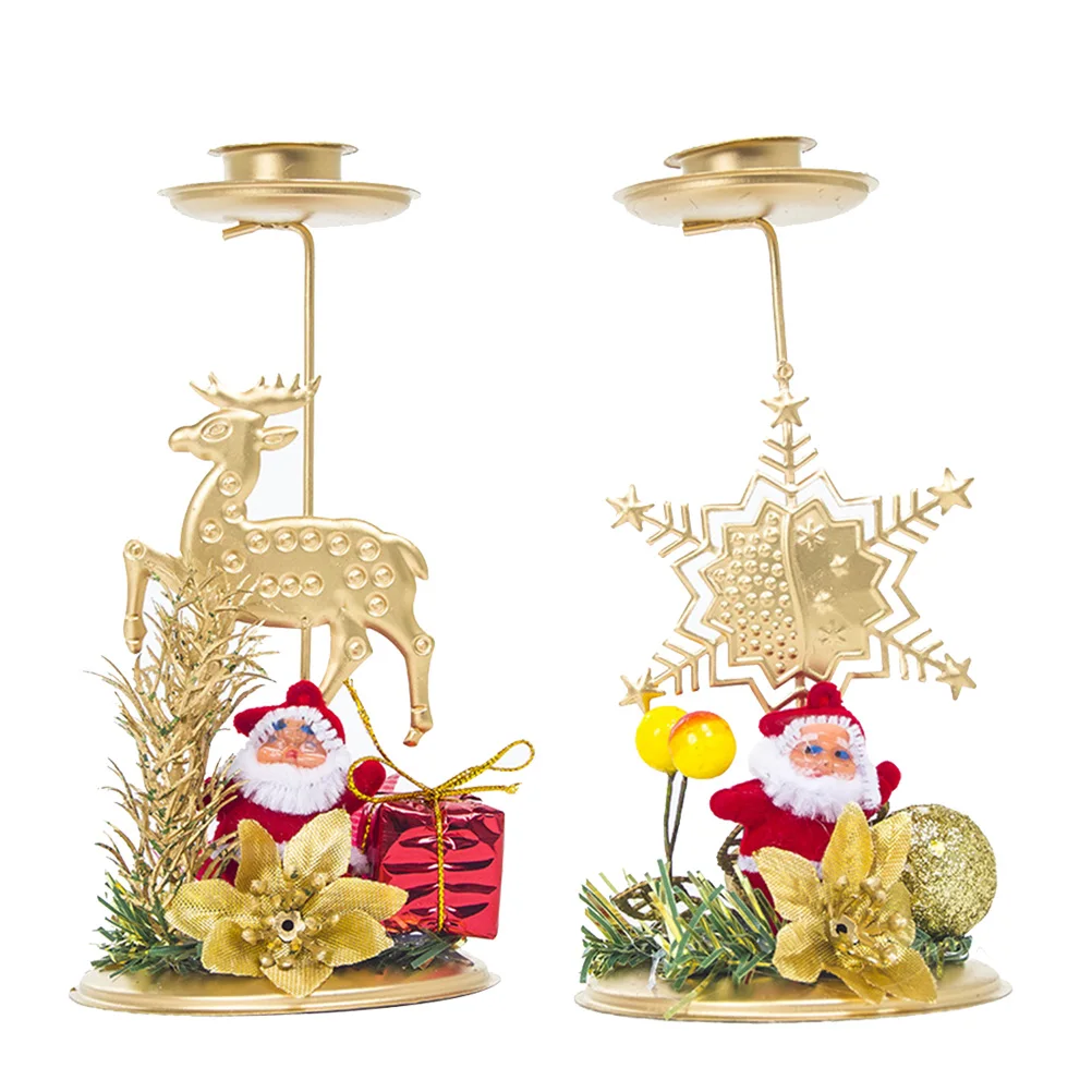 2 szt. Świąteczne świeczniki płatki śniegu, renifery, gwiazda pięcioramienna, dekoracje świąteczne do domu, przyciągający wzrok design, świąteczny świecznik