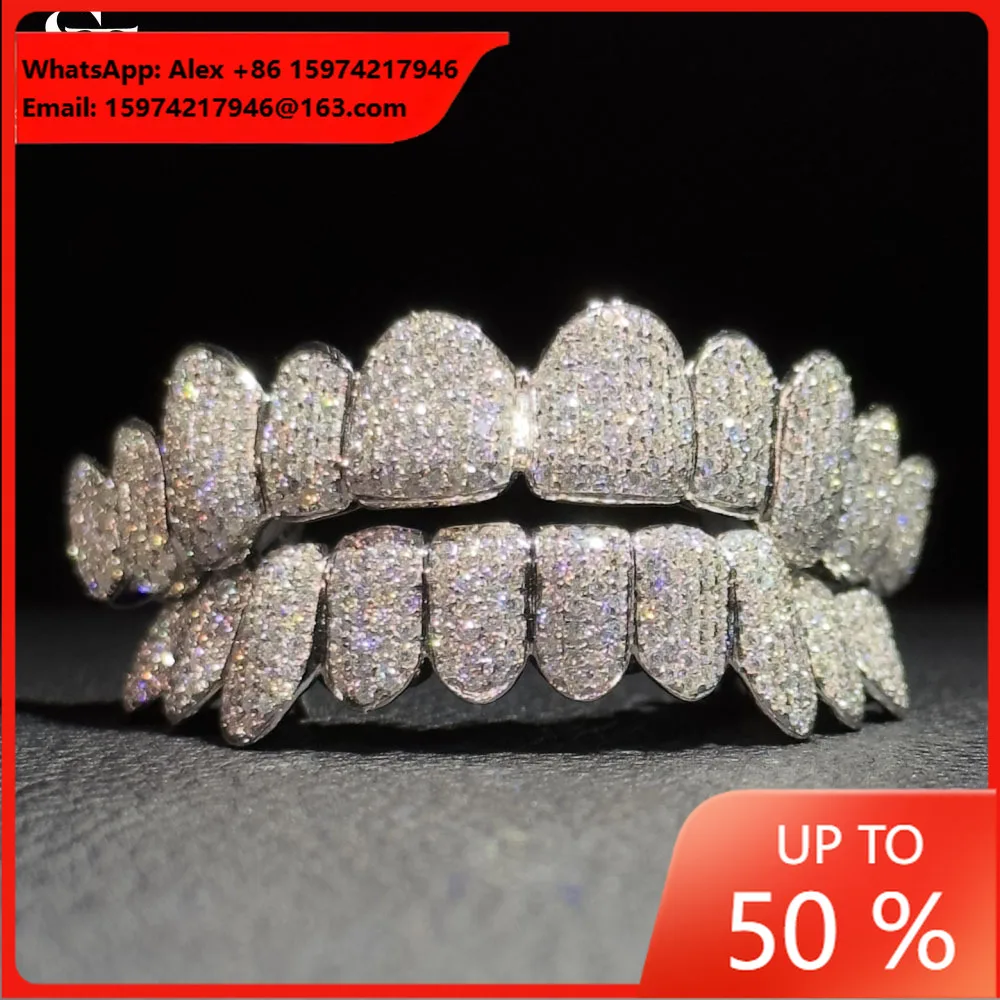 European And American Cross-border Hot-selling Grill GRILLZ Hip-hop Braces Honeycomb Inlaid Moissanite Factory Direct Sales