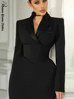 Casual Waist-cinched Blazer Dress Women V-neck Full Sleeve Slim Solid Mini Dresses Female 2026 Fashion Spring Lady Evening Robes - Image 2