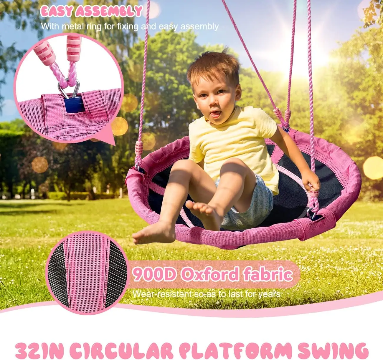 440 رطل 2 محطات لعب مجموعات أرجوحة للفناء الخلفي، 1 أرجوحة شجرة الصحن 32 بوصة، 1 أرجوحة حزام، حامل أرجوحة معدني شديد التحمل مع #4