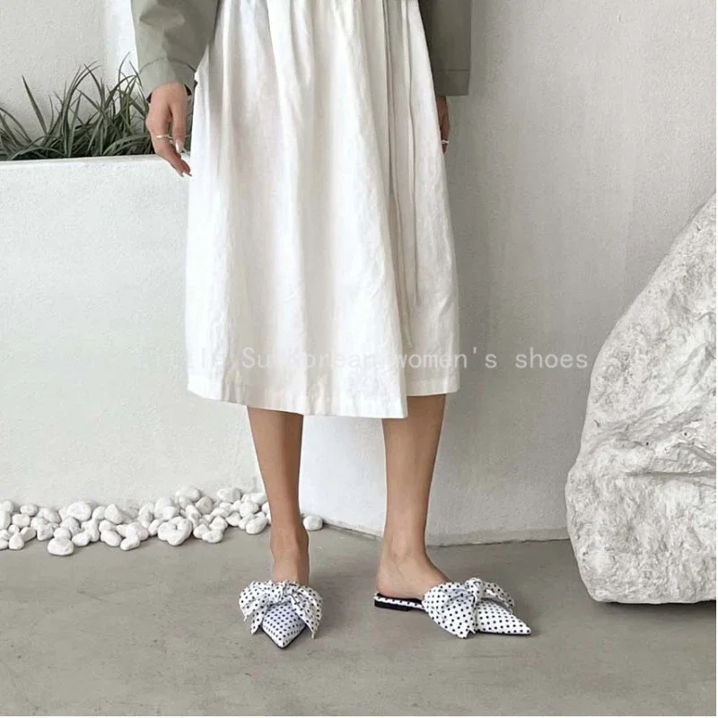 2024 Fashion Women Slippers Women Pointed Toe Bowtie Slippers Woman Slip-on Summer Ladies Shoes Sandals