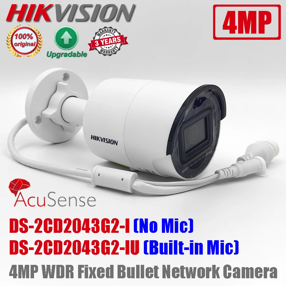 Original Hikvision DS-2CD2043G2-IU 4MP POE IR WDR Built-in Mic AcuSense Fixed Bullet Network CCTV IP Camera DS-2CD2043G2-I