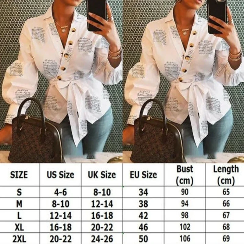 Fashion V-Neck Tops Women Bandage Letter Print Stylish Simple Tops Fall 2021 Long Sleeve Streetwear Outfit Female Casual Clothes