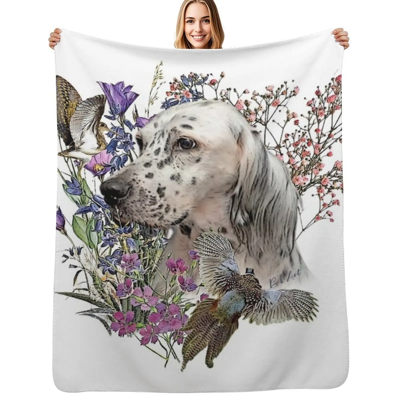 The English Setter portrait , Art Throw Blanket Soft Warm Blanket Gift for Grandparents