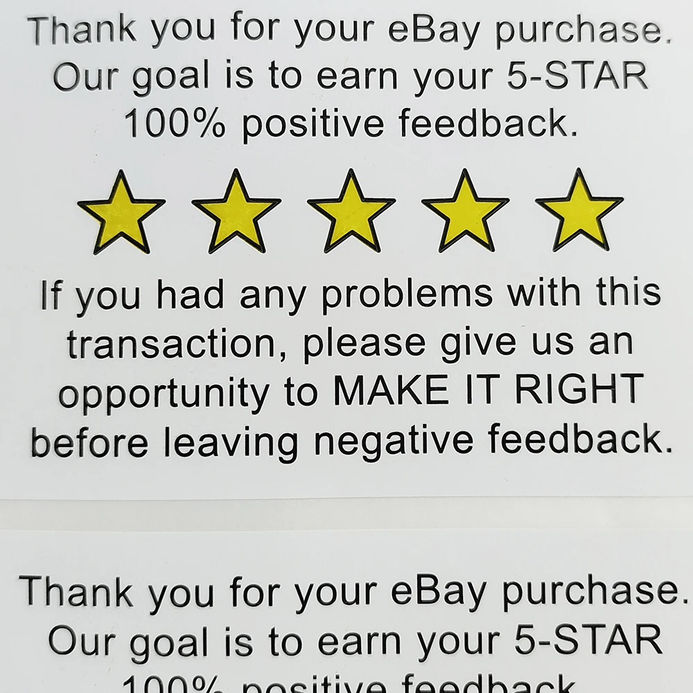 Imagem -03 - Etiqueta Autocolante para Compras Experience Care Lembrete de Feedback Positivo Review Remove Clear 5-star Ebay 76x51 mm 200 Pcs