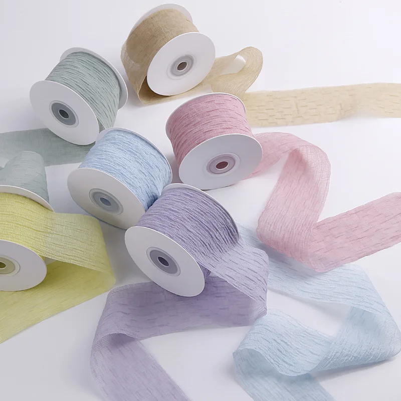 

20 Yards 50MM Single Color Wrinkled Chiffon Yarn Ribbon Materials Headwear Hair Bows DIY Handmade Accessories Crafts Wrapping