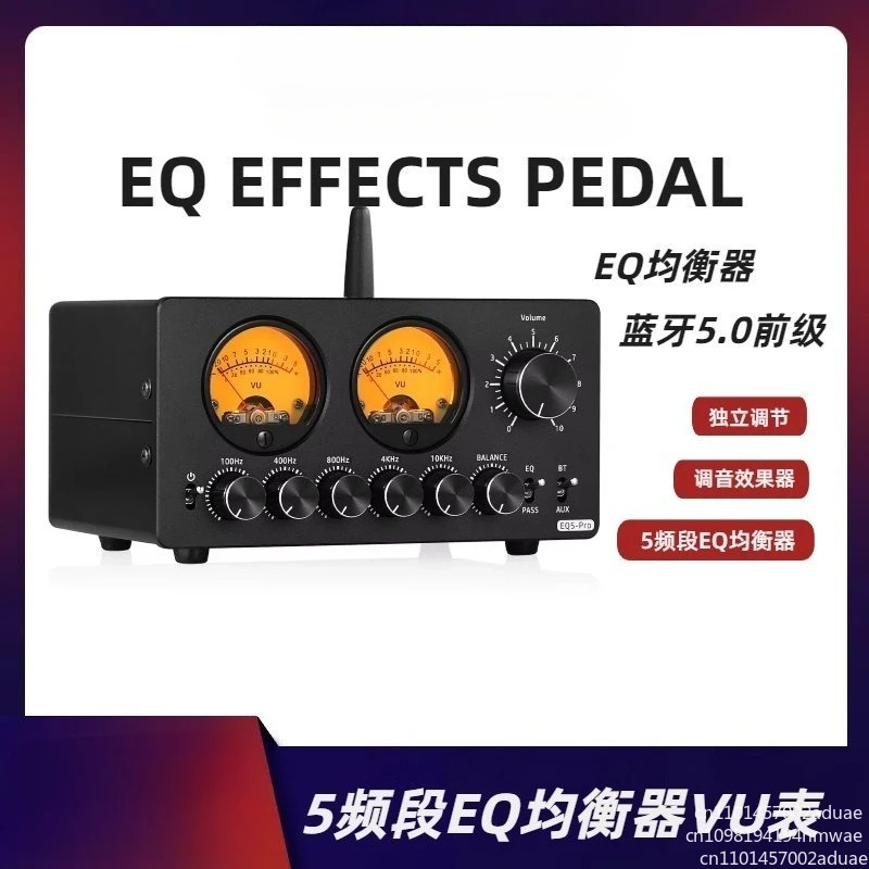 5 Band EQ Equalizer with VU Meter & Bluetooth 5.0, Desktop Preamp Audio Processor for Studio Monitor,Independent Channel Control