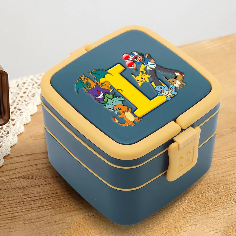 Ланч-бокс Pokemon Bento, аниме, буквы A-Z, двухслойные контейнеры для хранения еды, школьный ланч-бокс для пикника, офисный обеденный чехол для детей