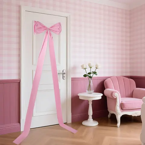 `Large Bow Decorative Ribbon, 74.8 Inch Soft Fabric Bow Tie for Bedroom Headboard Door Wedding Birthday Party Decor`