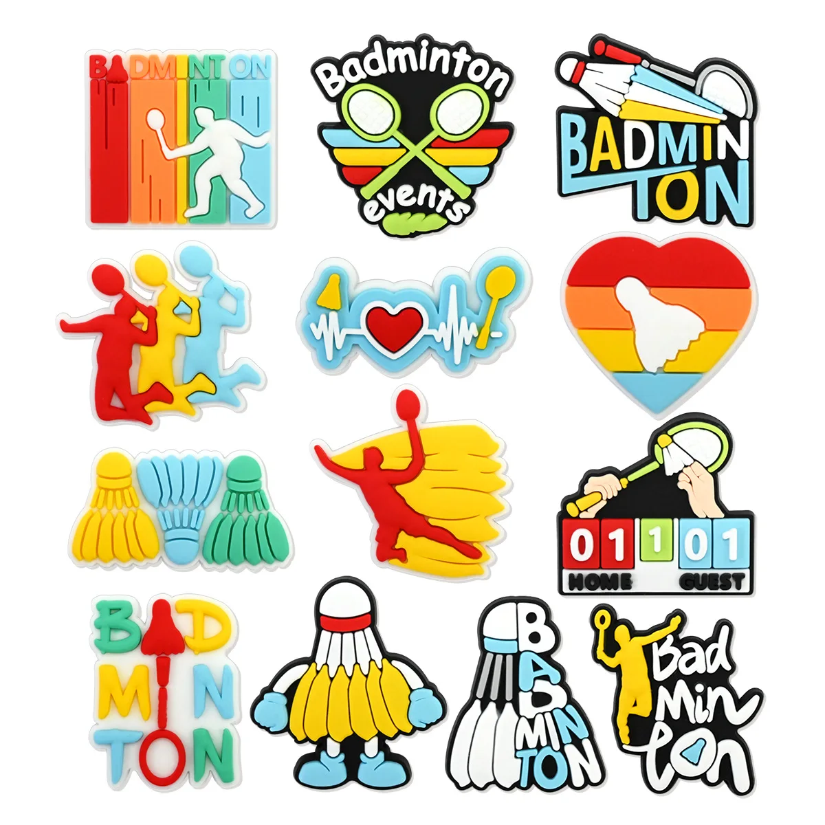 Badminton-Sport-Schuh-Charms aus PVC, Clog-Schnallen, Federball-Schläger-Spieler-Herz, DIY-Sandalen-Dekoration, Geschenk für Sportliebhaber