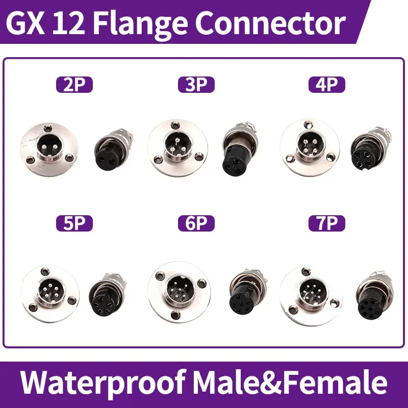 

5/10 Sets GX12 Flange Connector Butting Aviator Aviation Circular Socket 2 3 4 5 6 7 Pin Male Femal Waterproof Wire Panel Plug