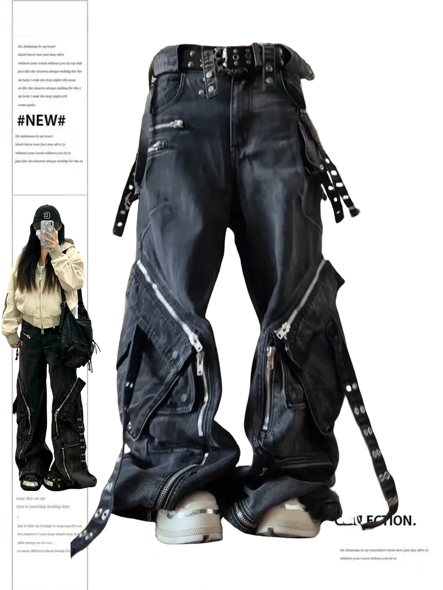 

Осень-зима женские джинсовые брюки Y2K мешковатые панк широкие джинсы японский Harajuku Dark Academia Гранж 2000-х годов Cyber