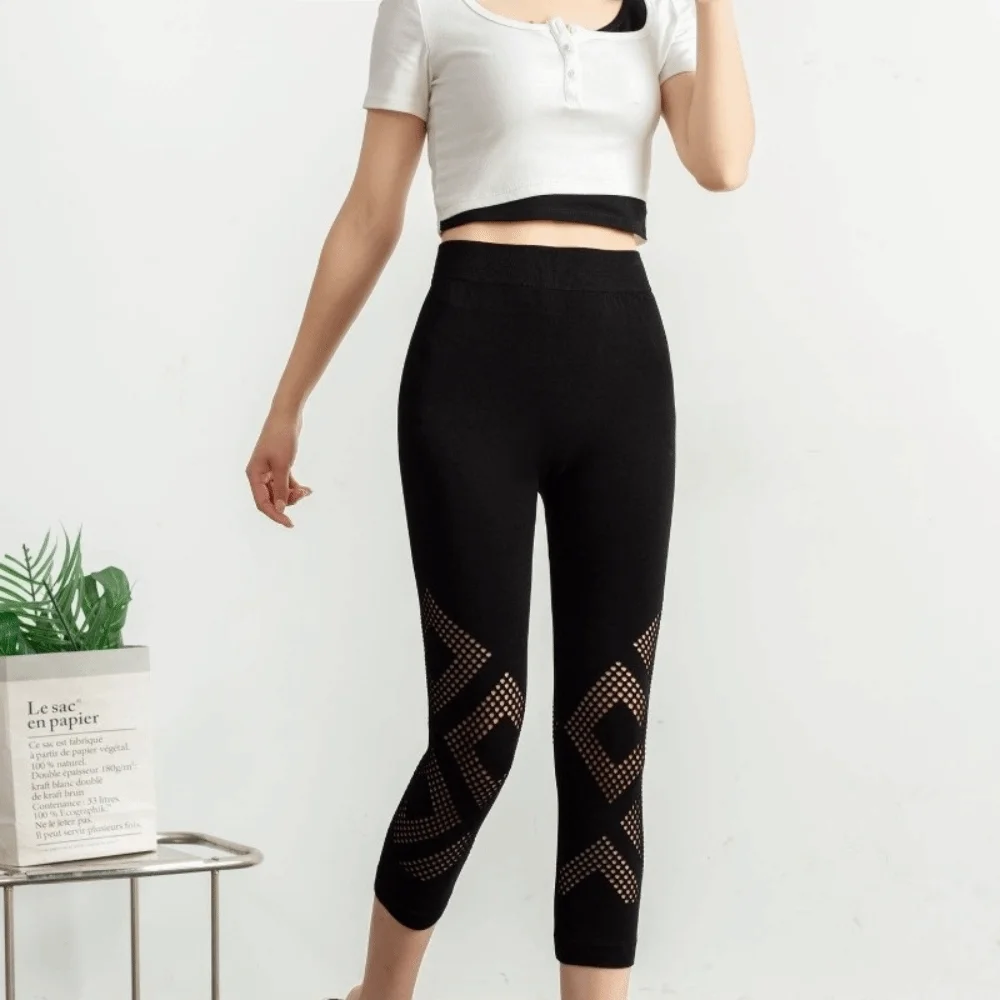 New Hollow Out Women's Mesh Leggings Openwork Mesh Breathable Fashion Tights Stretchy High Waist Yoga Pants Women Wear