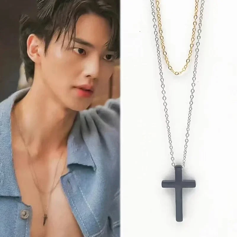 

TV Series My Demon Kang Song Cosplay Necklace Unisex Cross Pendant Double Chain Choker Jewelry Prop Accessories Gifts