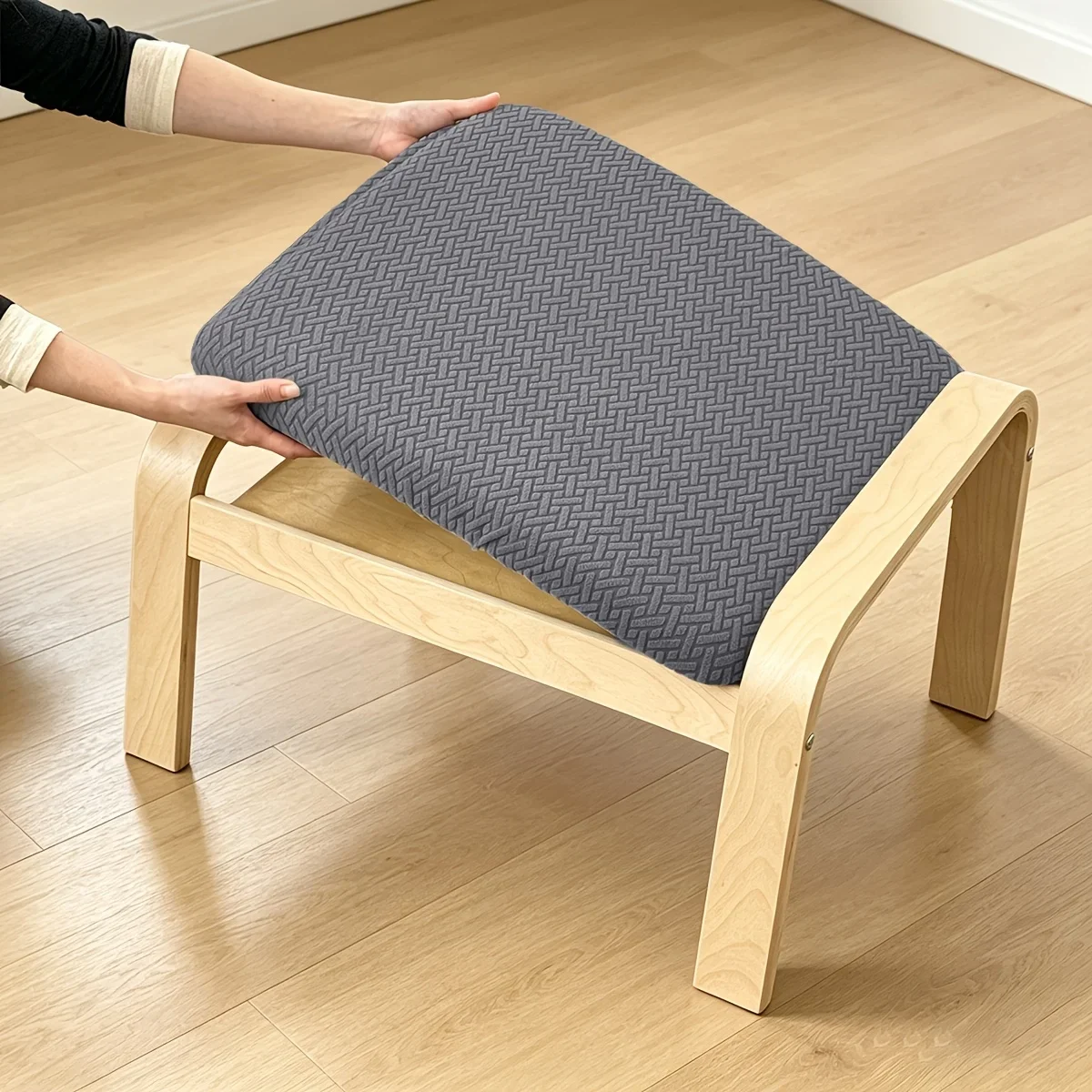 1 Stück Elastischer T-Jacquard Poang Stuhlauflagen-Überzug mit Riemen Weicher Einzelsofa-Bezug Dehnbarer Sessel-Schutz Wohnzimmer Zuhause – Detail 19