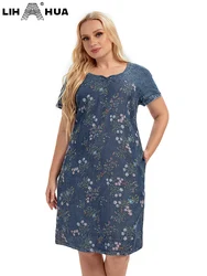 LIH HUA feminino plus size denim vestido outono chique vestidos elegantes para gorducho feminino algodão tecido vestido