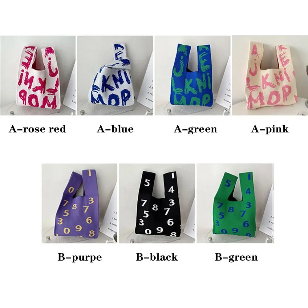 Handmade Knit Handbags Women Knot Wrist Bag Casual Small Tote Bag Girls Reusable Shopping Bags